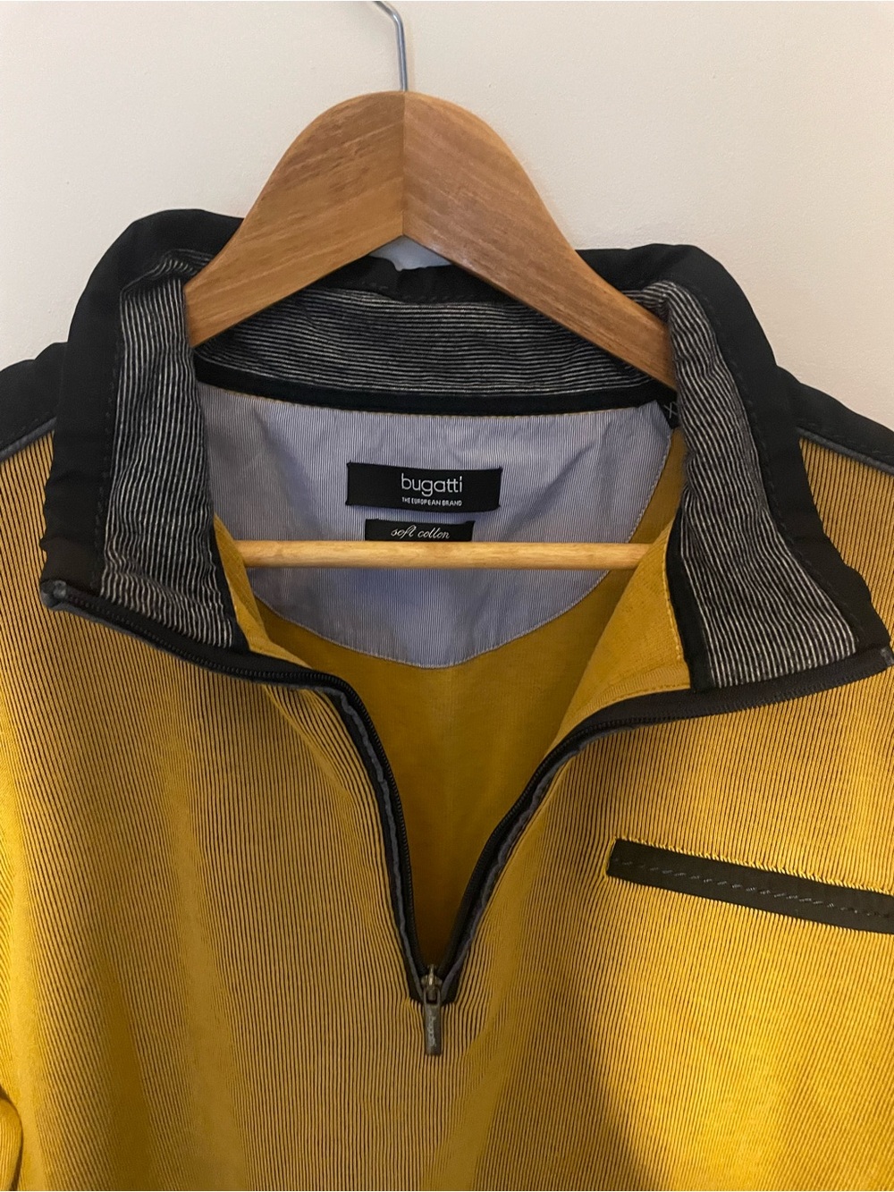 Bugatti Men's Mustard Yellow Zip-Up Sweater with Black Trim
